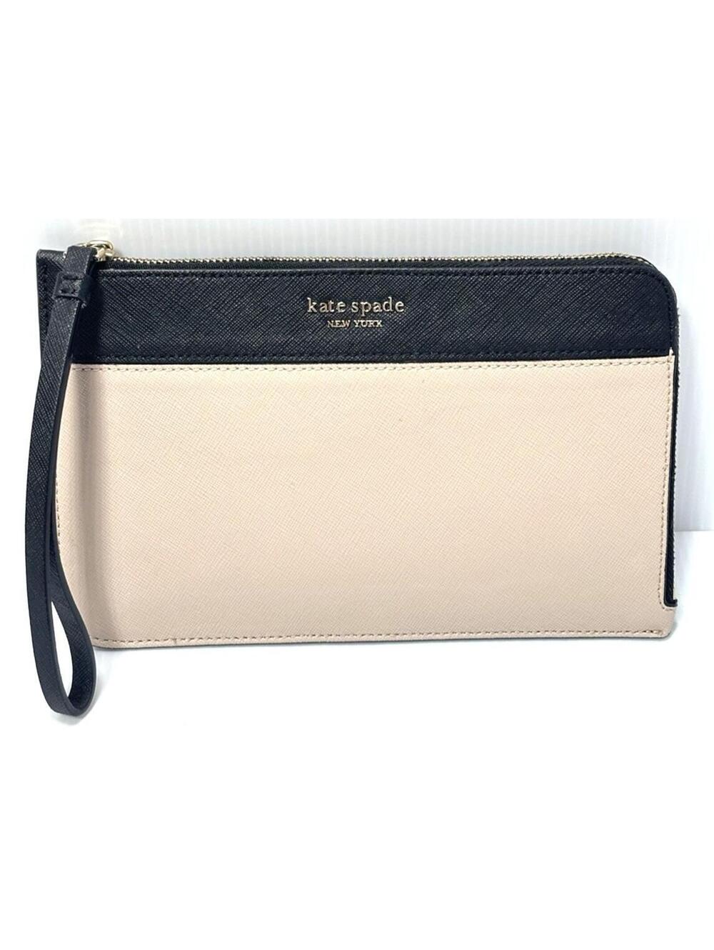 Kate Spade New York Wristlet Wallet Clutch Bag Beige Black GUC